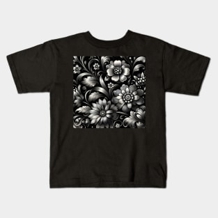 Silver Floral Illustration Kids T-Shirt